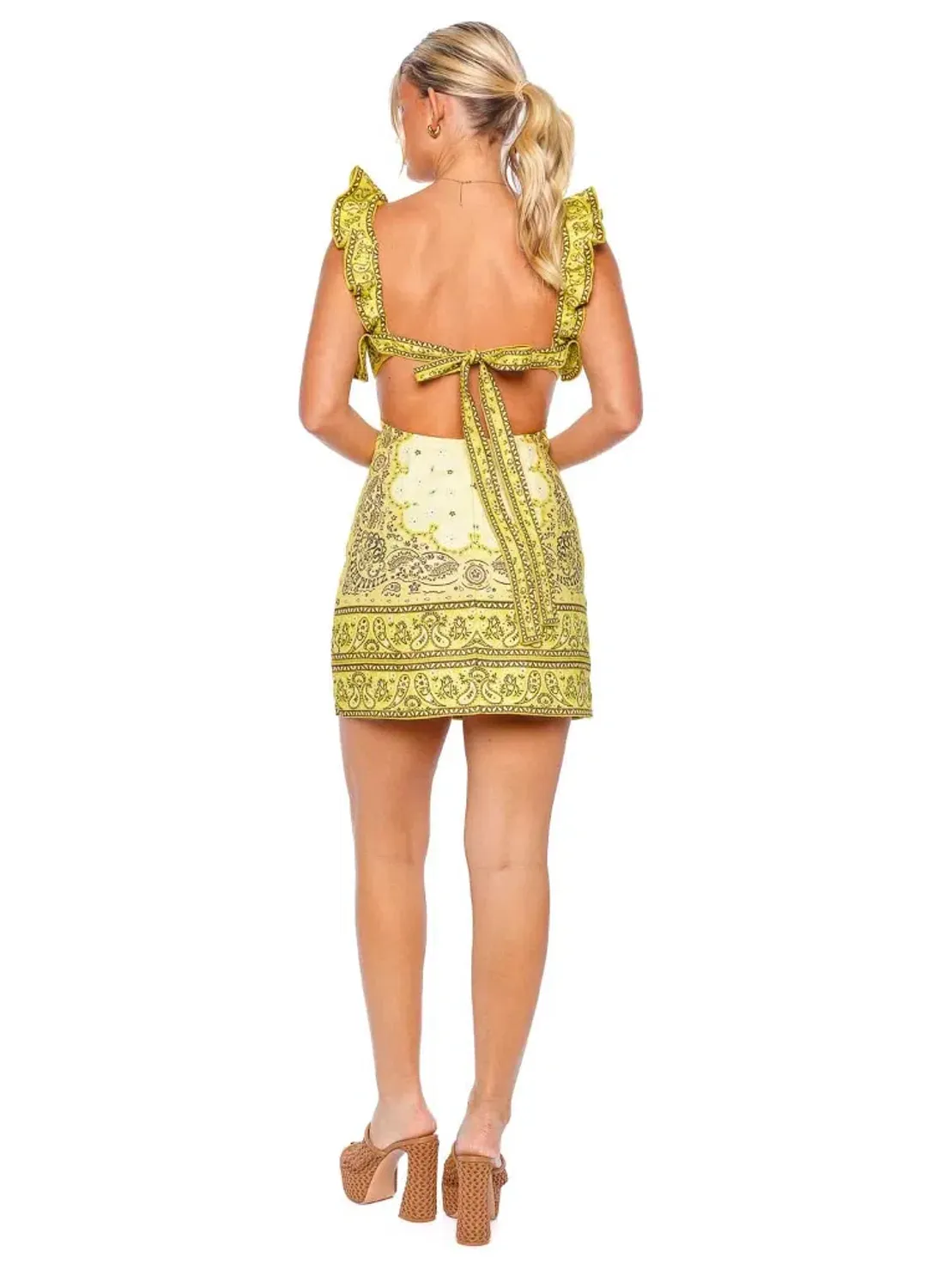 Zimmermann Matchmaker Frilled Mini Dress Yellow Bandana Size 0P / AU 6 for rent on The Volte - main image