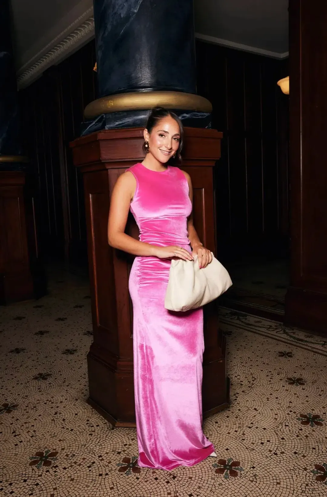 With Harper Lu Ruched Velour Maxi Dress Fuchsia Size M / AU 10 for rent on The Volte - main image