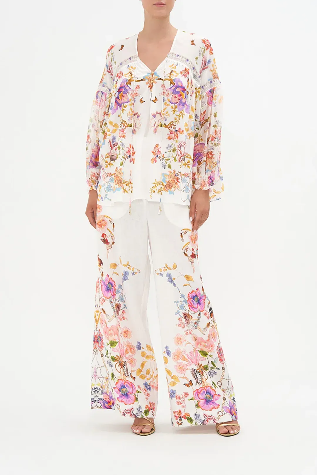 Camilla Spider Girl Blouson Blouse With Neck Tie Floral One Size for rent on The Volte - main image