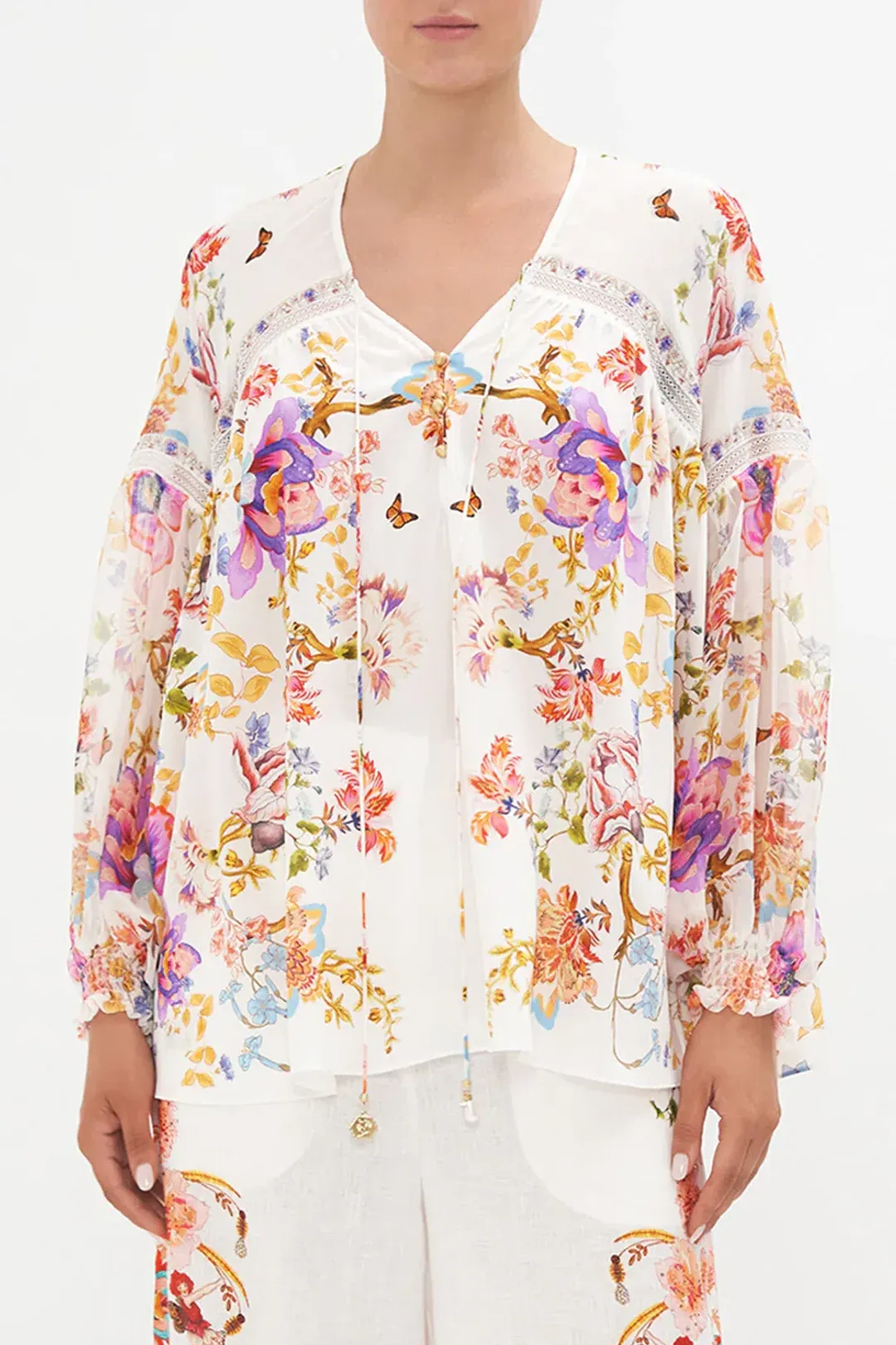 Camilla Spider Girl Blouson Blouse With Neck Tie Floral One Size for rent on The Volte - main image