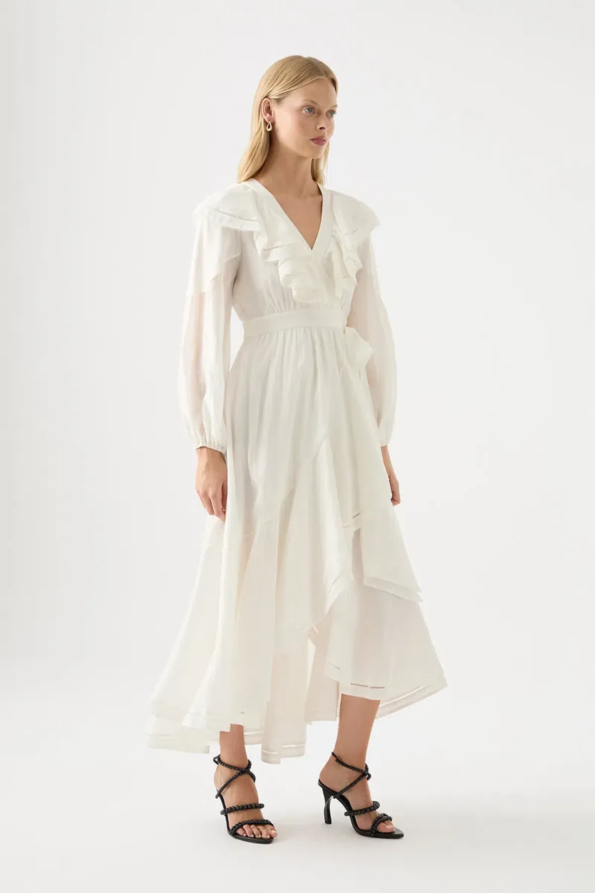 Aje Zoe Ruffle Wrap Midi Dress in Ivory Size 8 - Image 2