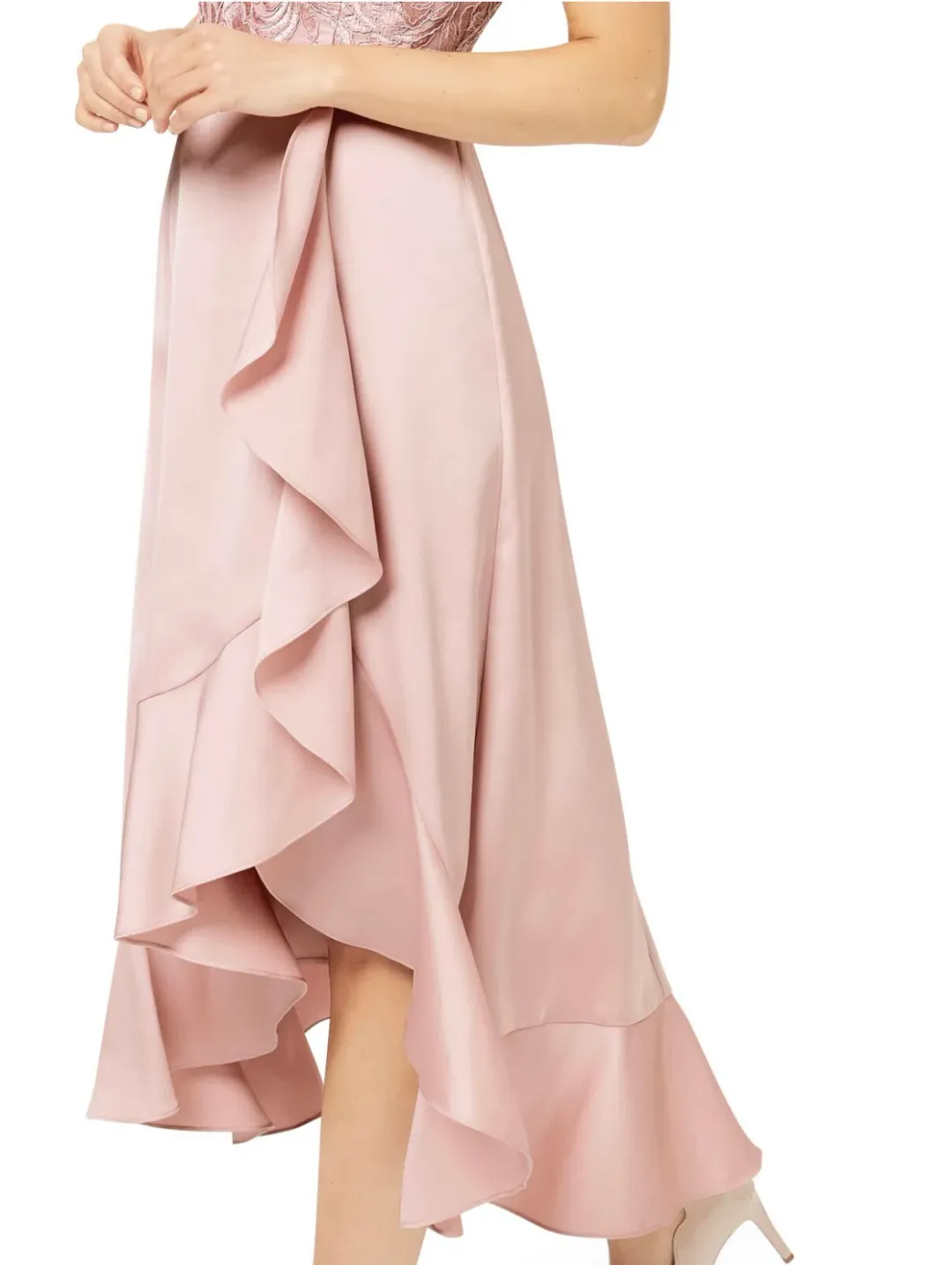 Review Thinking of You Midi Dress in Blush Size 8 for rent on The Volte - main image