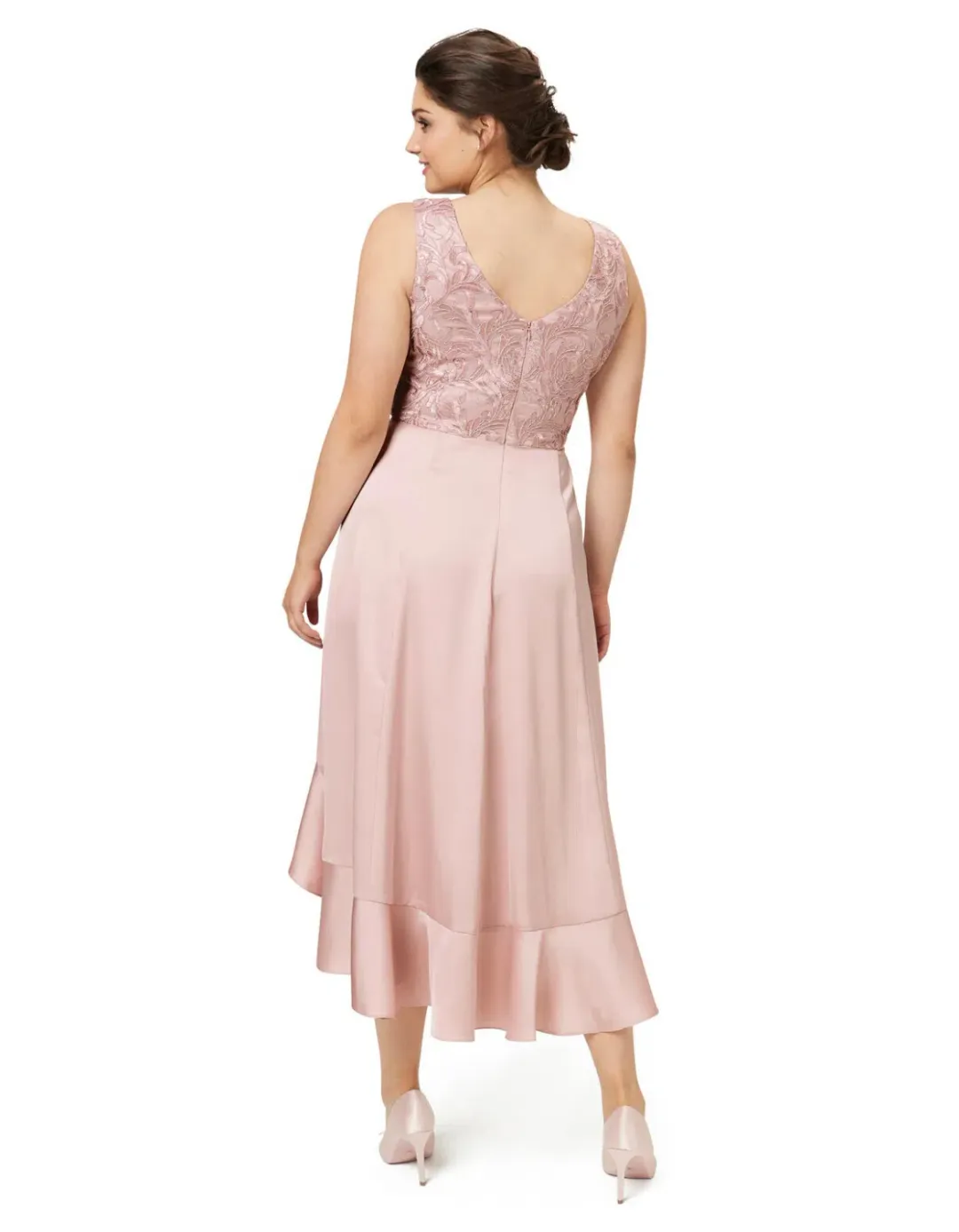 Review Thinking of You Midi Dress in Blush Size 8 for rent on The Volte - main image