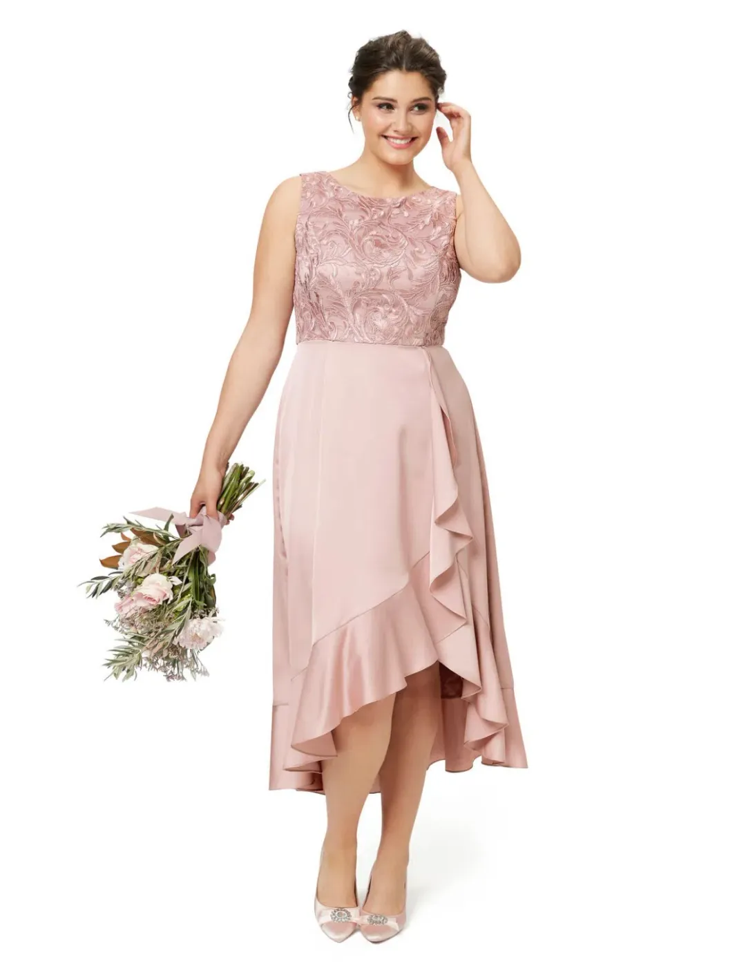 Review Thinking of You Midi Dress in Blush Size 8 for rent on The Volte - main image
