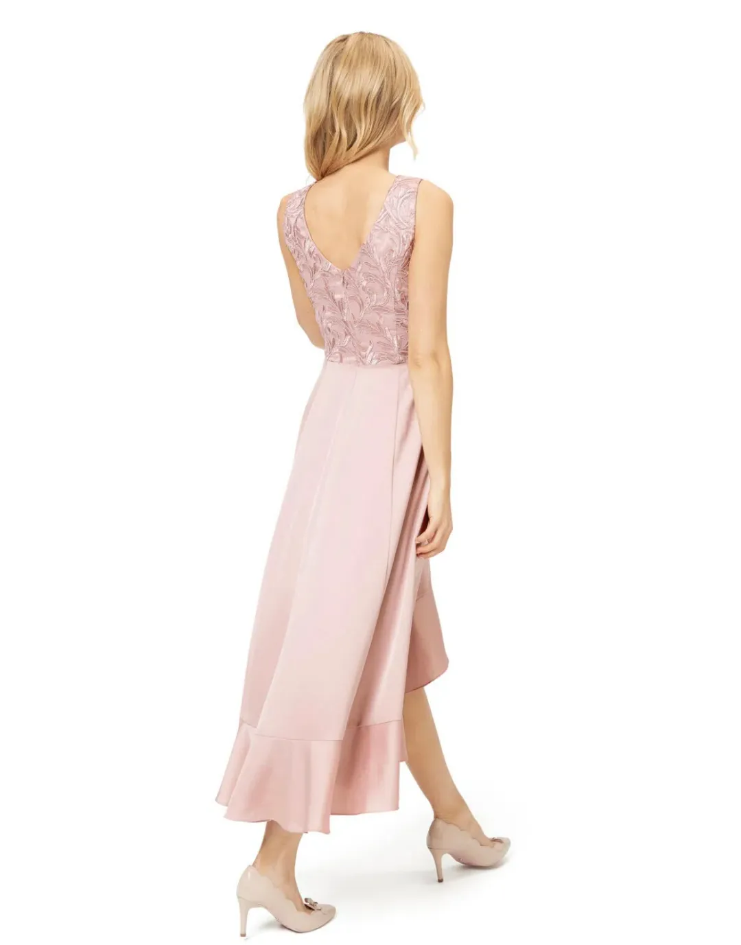 Review Thinking of You Midi Dress in Blush Size 8 for rent on The Volte - main image