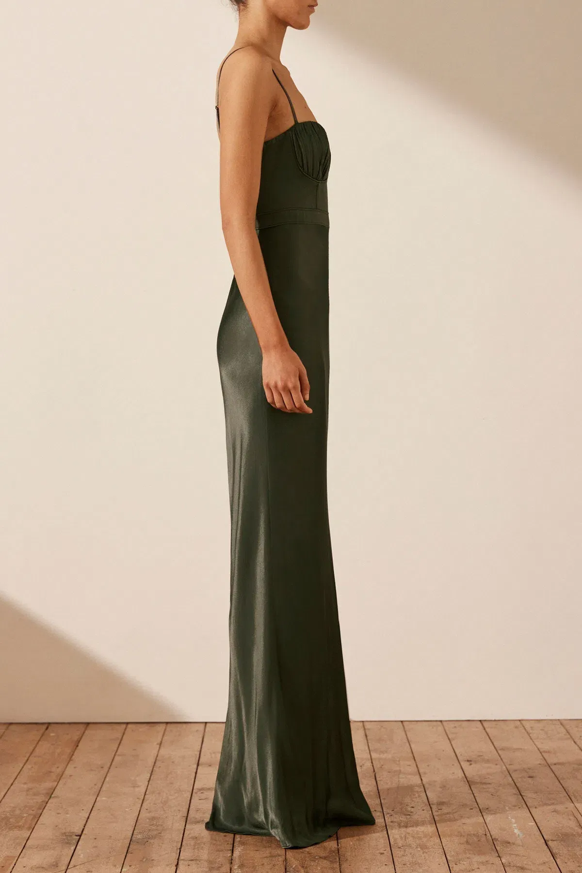 Shona Joy La Lune Corded Ruched Maxi Dress in Forest Green Size 8 - Image 4