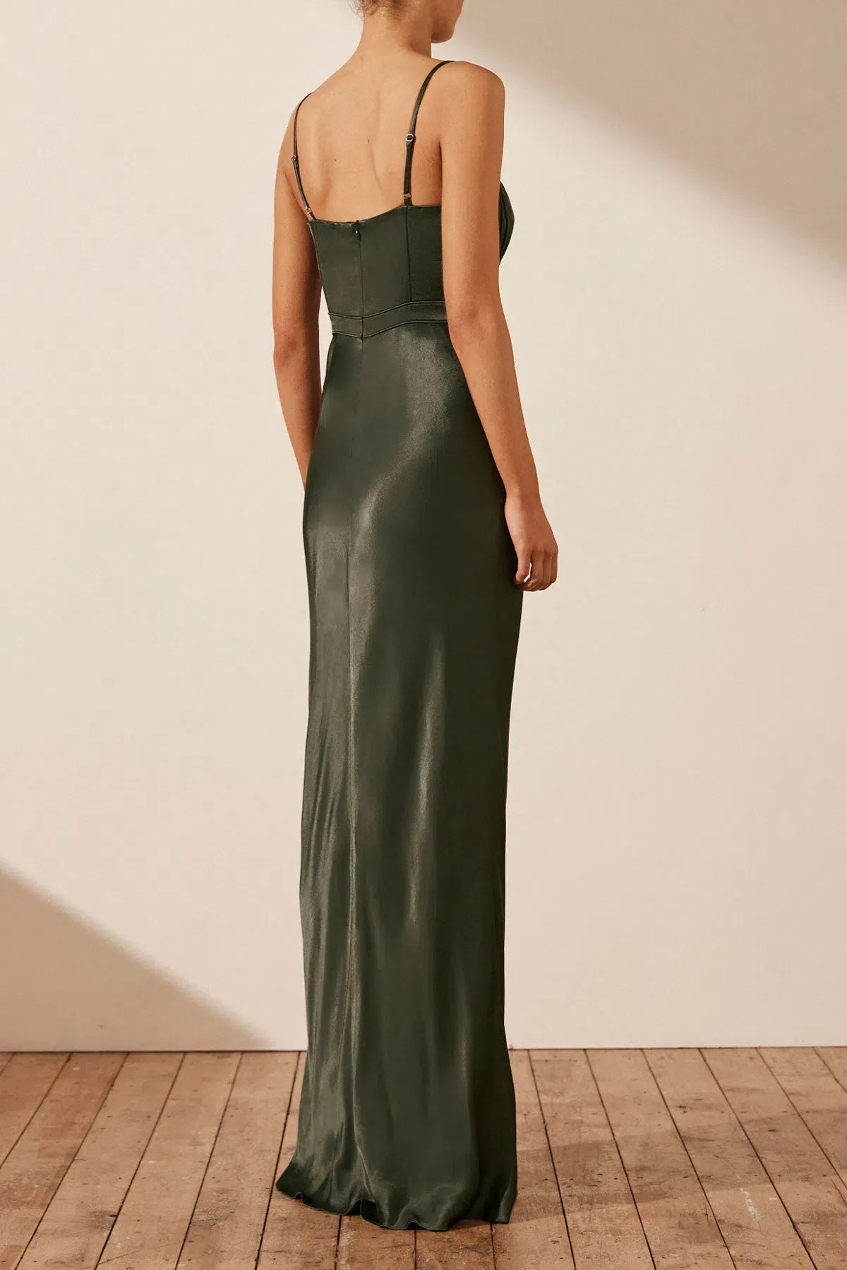 Shona Joy La Lune Corded Ruched Maxi Dress in Forest Green Size 8 - Image 3