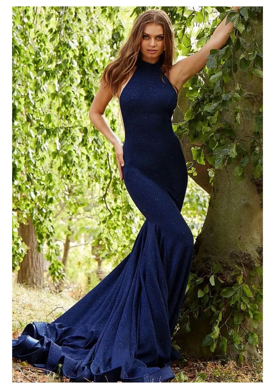 Jovani 55185 High Neck Formal Dress in Navy Size S / AU 8 for rent on The Volte - main image