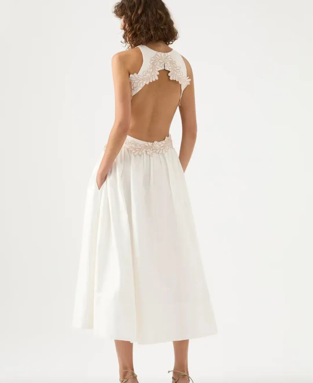 Aje Botanical Trim Midi Dress Ivory Size 8 for rent on The Volte - main image
