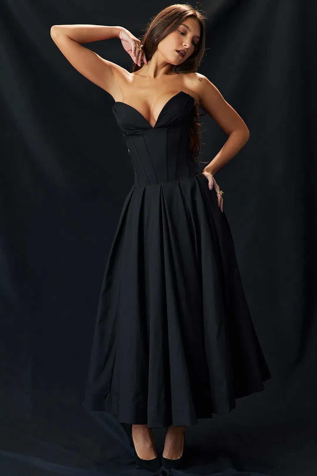 House Of CB Lady Strapless Midi Dress Black Size S / AU 8 for rent on The Volte - main image