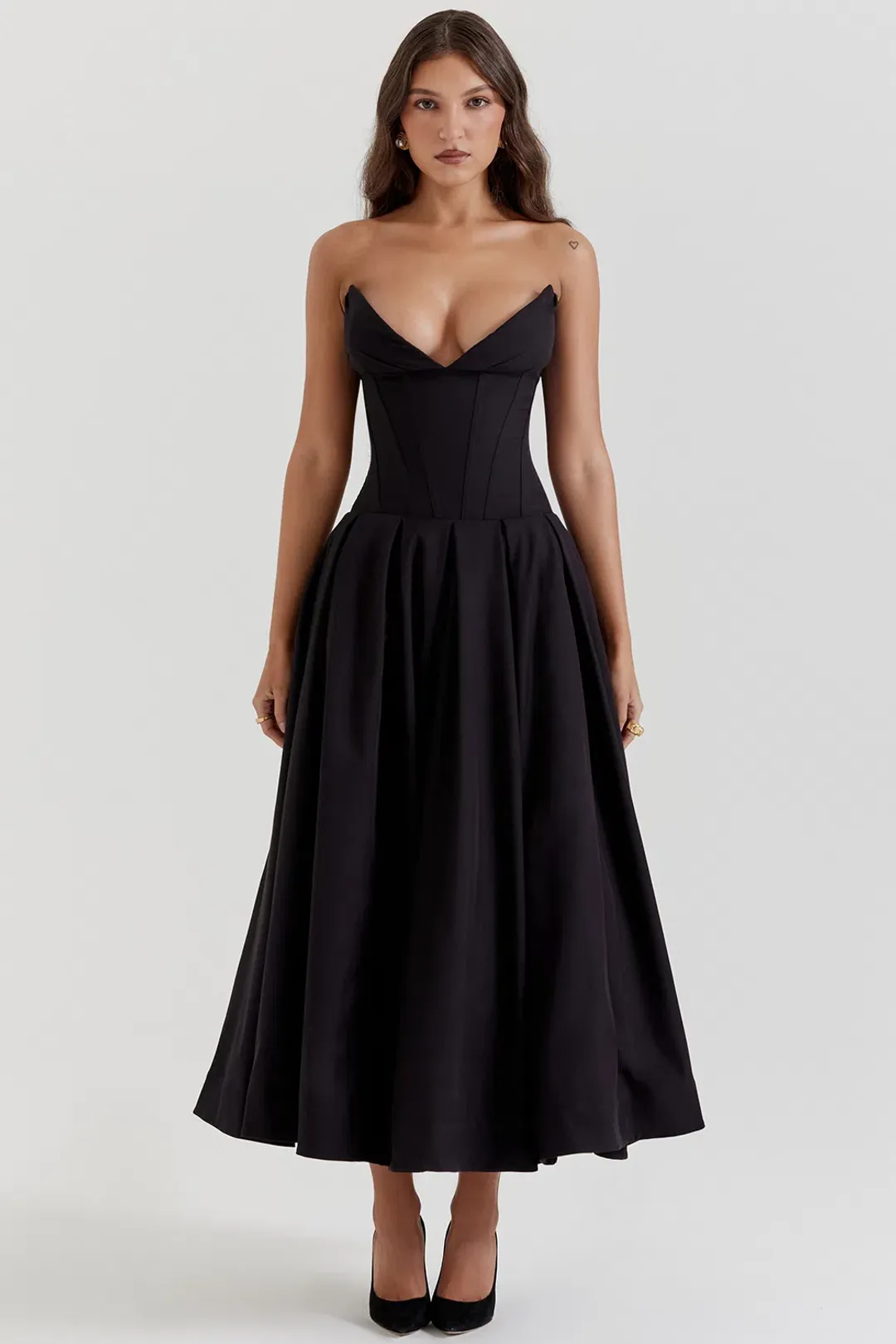 House Of CB Lady Strapless Midi Dress Black Size S / AU 8 for rent on The Volte - main image