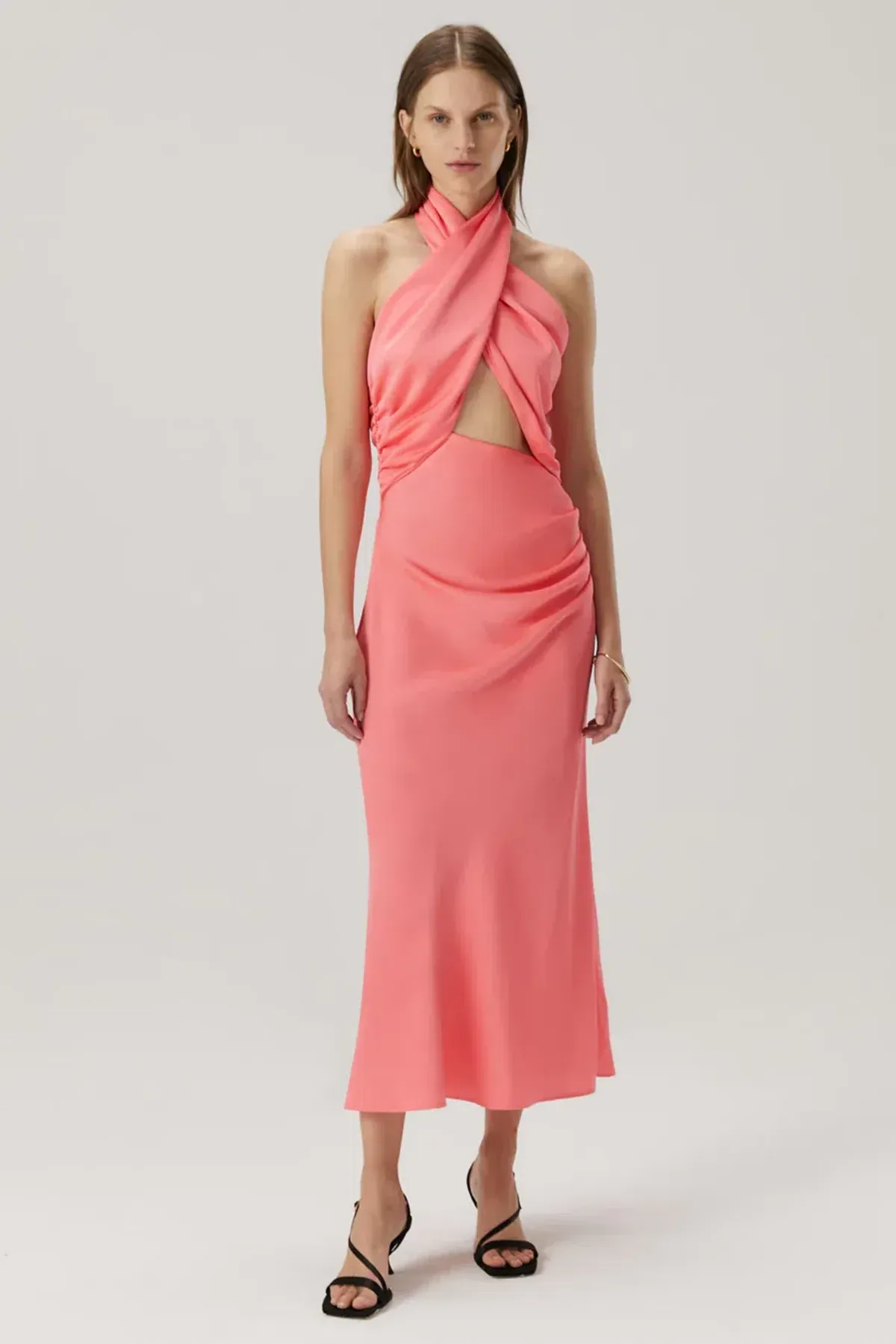 MISHA Linnea Satin Midi Dress Watermelon Pink Size 8/S - Image 4