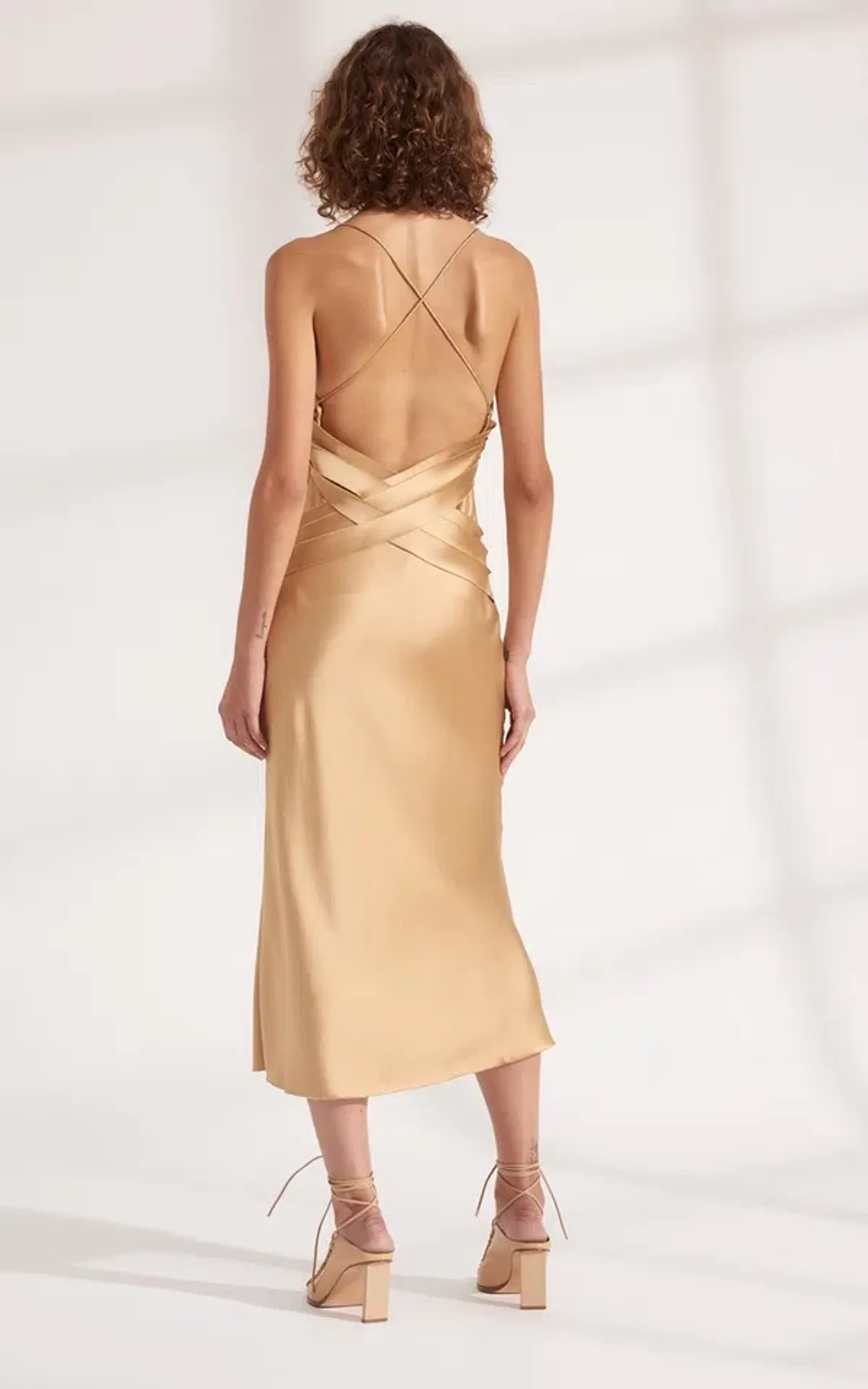 Dion Lee Bias Weave Cowl Dress Gold Size 12 - Image 3