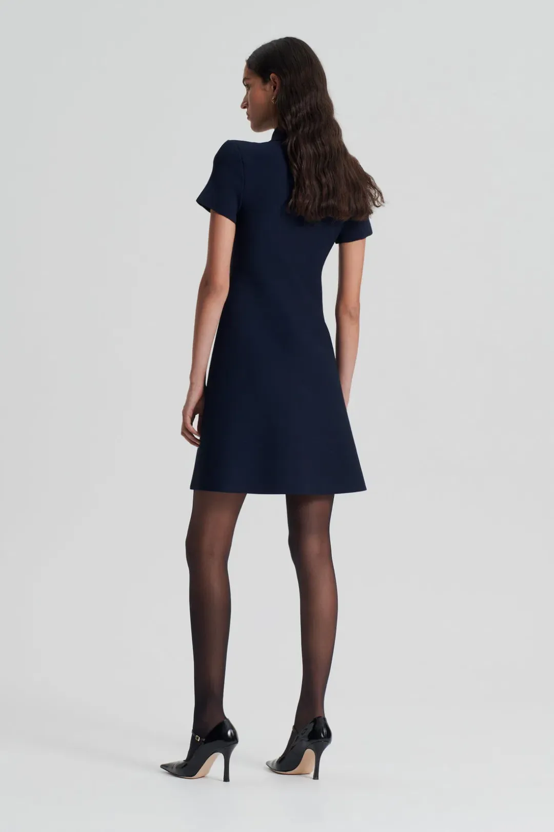 Scanlan Theodore Crepe Knit Zip Shirt Mini Dress Navy Size M/ Au 10 for rent on The Volte - main image