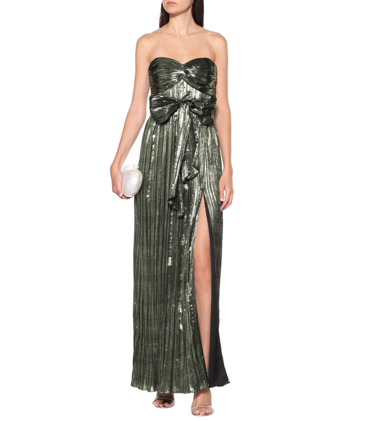 Jonathan Simkhai Metallic Plisse Strapless Gown Green Size 8 - Image 1