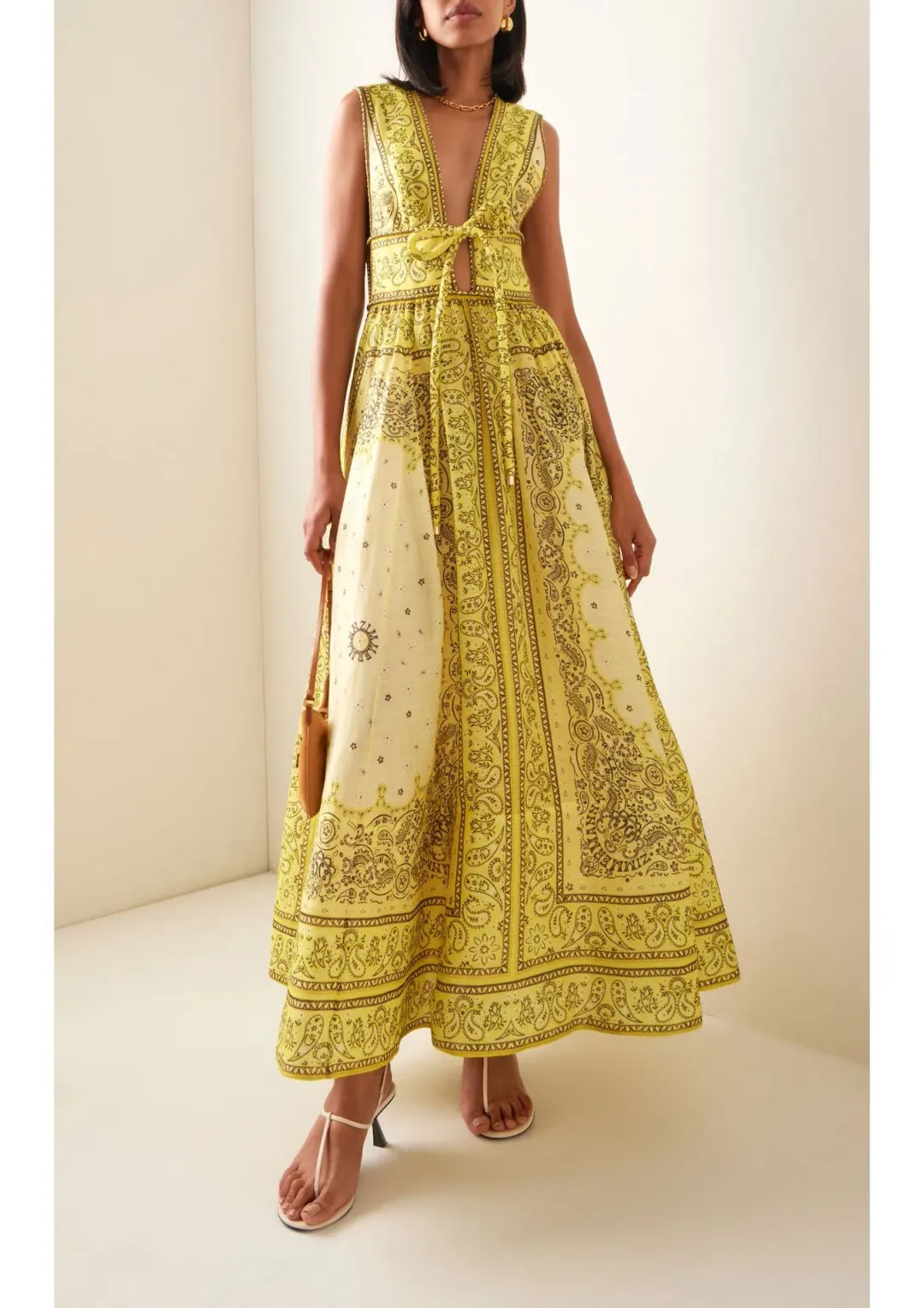 Zimmermann Matchmaker Bow Long Dress Yellow Bandana Size 0 / AU 8 for rent on The Volte - main image