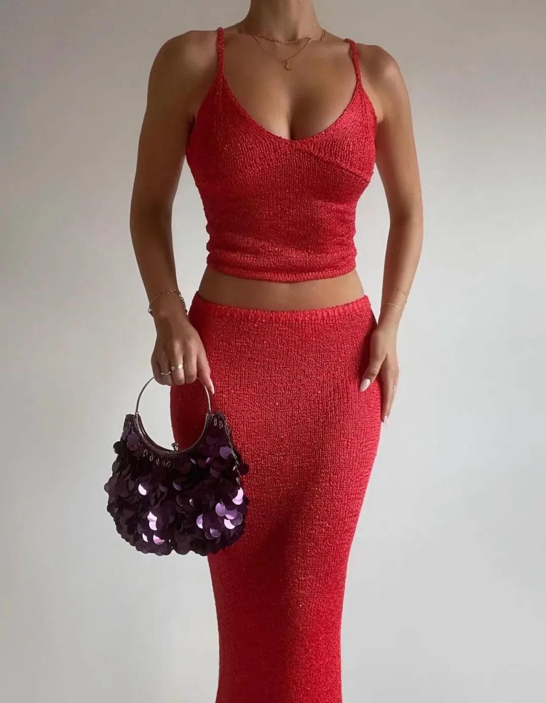 Asta Resort Carolina Camisole and Skirt Set Rossa Sequin Size S / AU 8 for rent on The Volte - main image