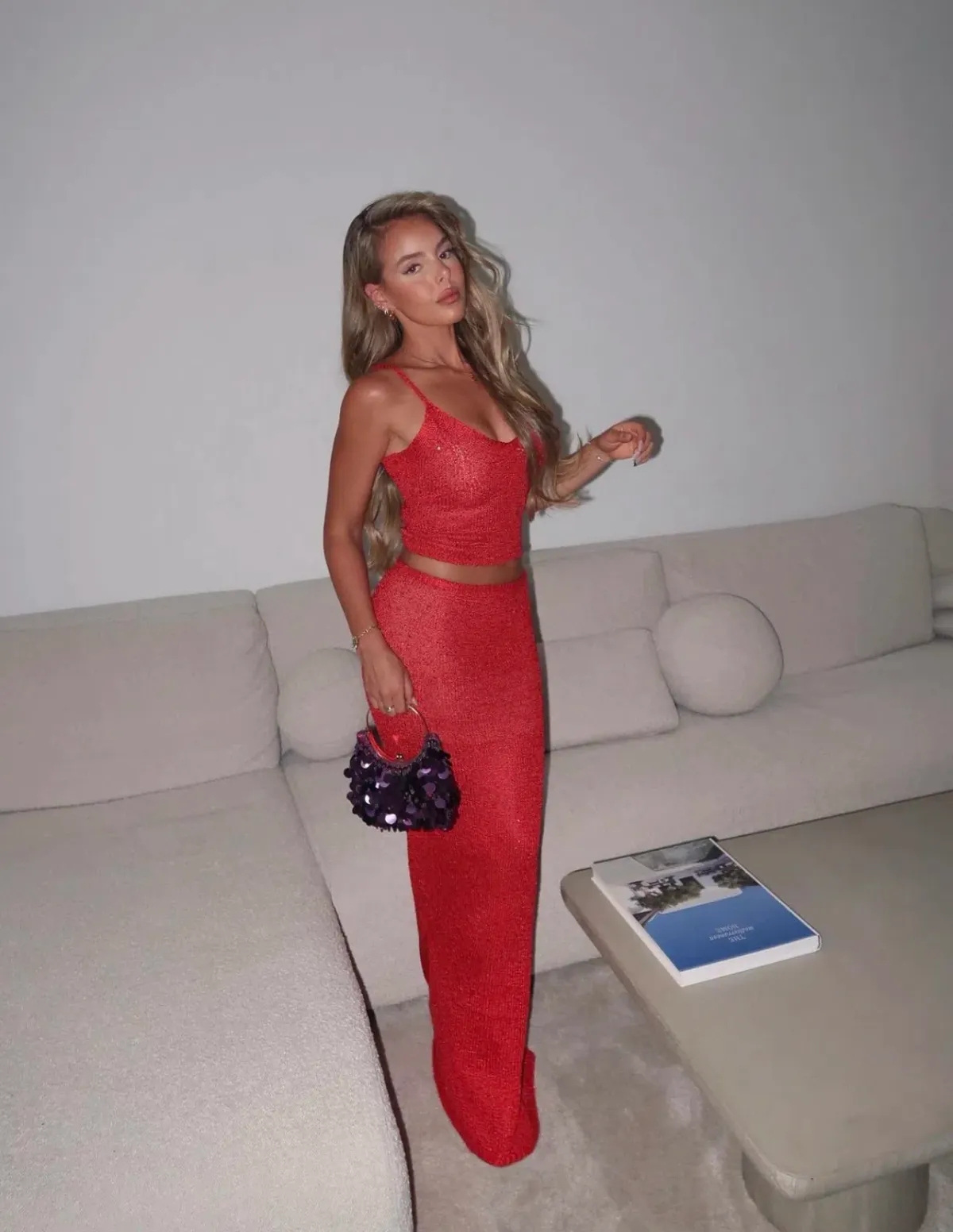 Asta Resort Carolina Camisole and Skirt Set Rossa Sequin Size S / AU 8 - Image 3