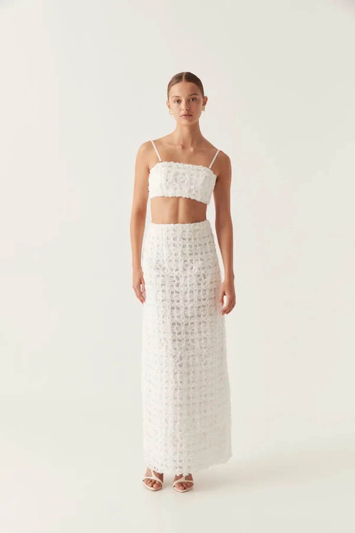 Aje Quintette Textured Bralette and Midi Skirt Set Ivory Size 8 - Image 1