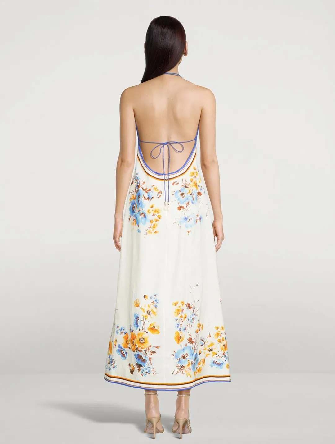 Zimmermann Halcyon Slip Midi Dress Orange Blue Floral Size 2 / AU 12 for rent on The Volte - main image
