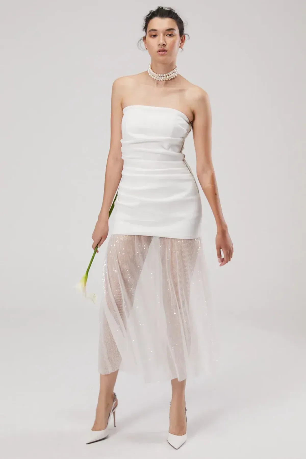 Misha Nasrin Strapless White Sequin Midi Dress Size 8/S - Image 4