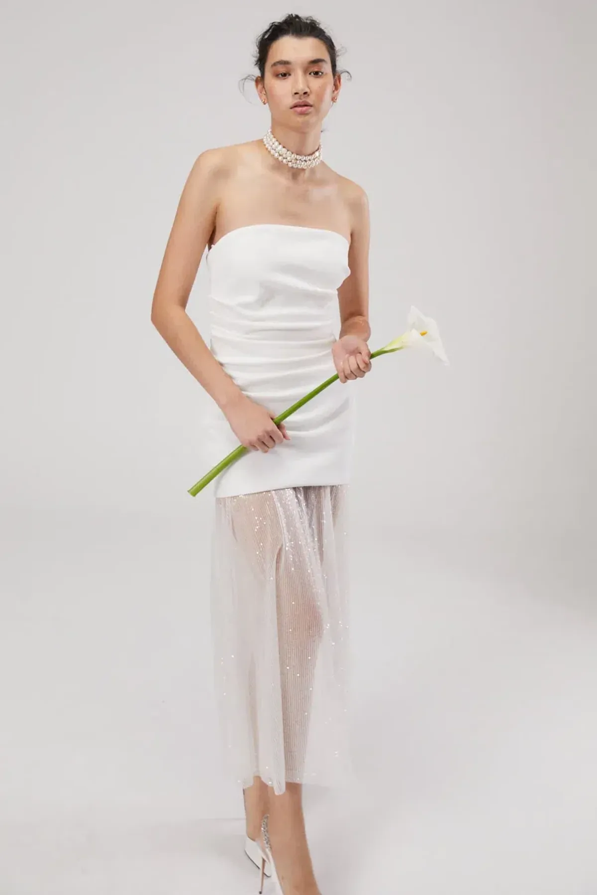 Misha Nasrin Strapless White Sequin Midi Dress Size 8/S - Image 1