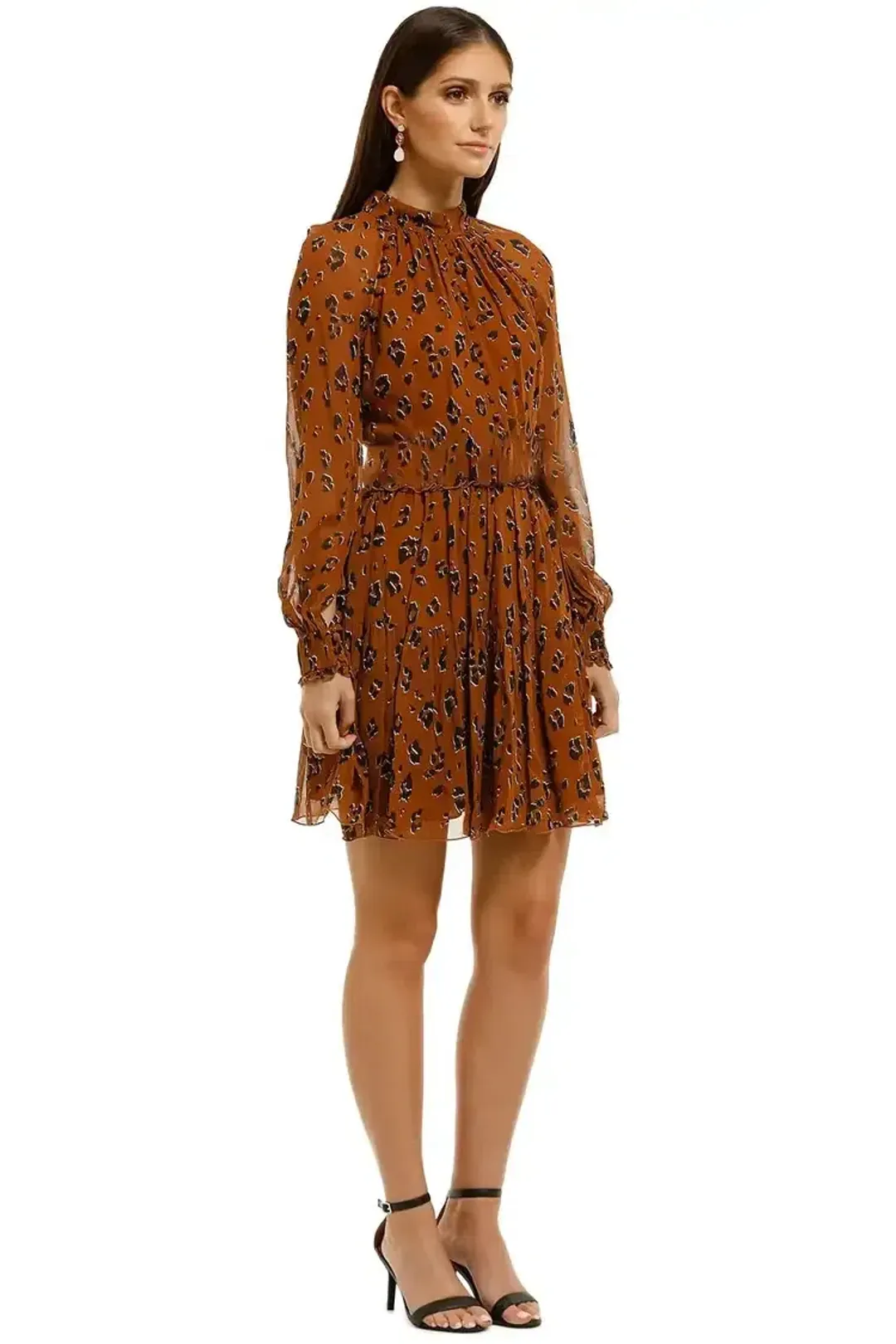 Nicholas High Neck Button Mini Dress in Tobacco Multi Size 8 for rent on The Volte - main image