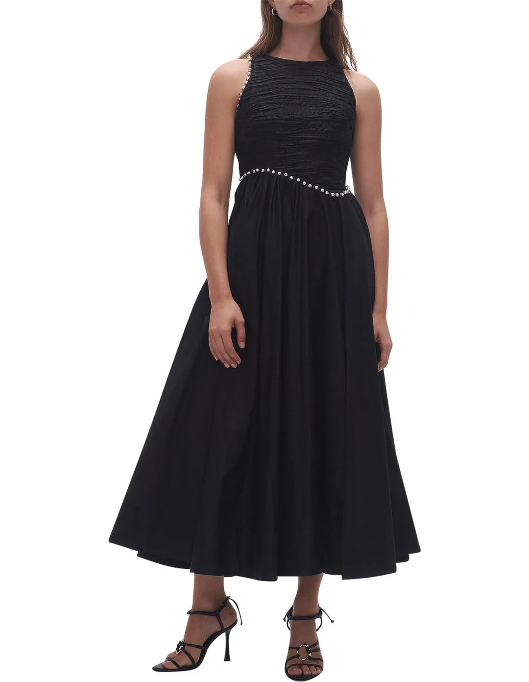Aje Florence Pearl Trim Midi Dress Black Size 10 for rent on The Volte - main image