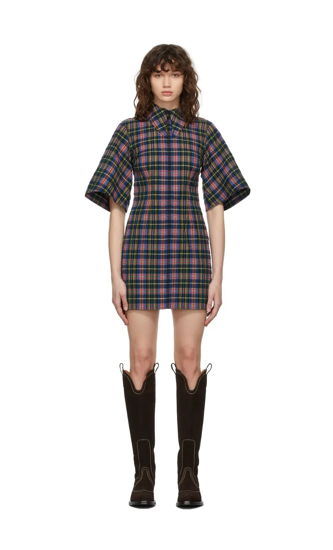 Ganni Seersucker Check Dress Print Size 8 for rent on The Volte - main image