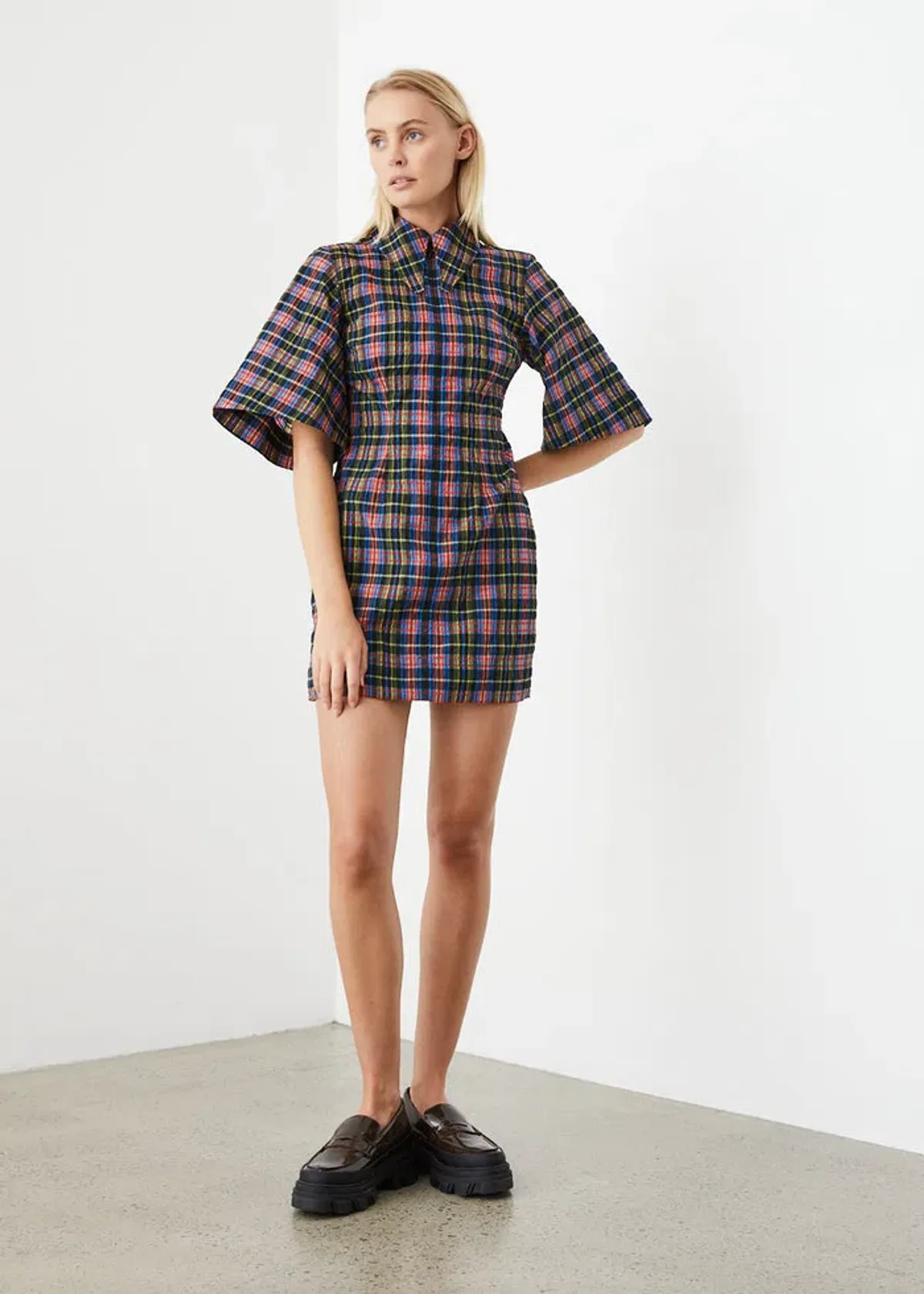 Ganni Seersucker Check Dress Print Size 8 - Image 1