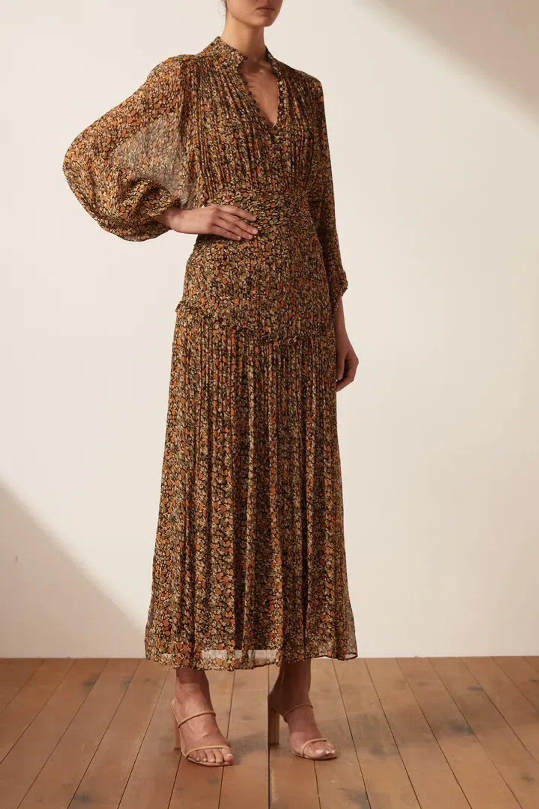 Shona Joy Paloma Button Up Midi Dress Multi Floral Size 8 for rent on The Volte - main image