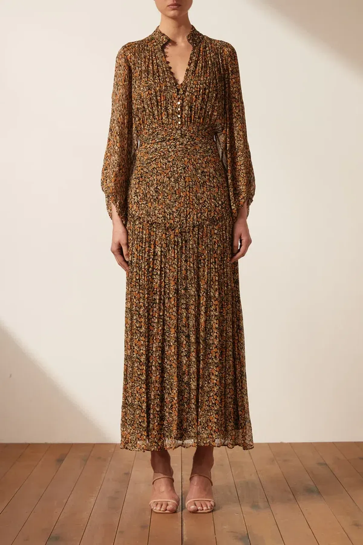 Shona Joy Paloma Button Up Midi Dress Multi Floral Size 8 - Image 1