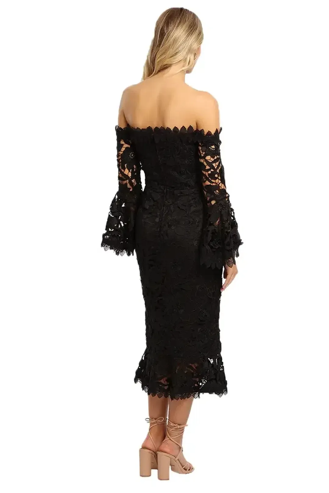 Nicholas Botanical Lace Cocktail Midi Dress in Black Size 8 for rent on The Volte - main image