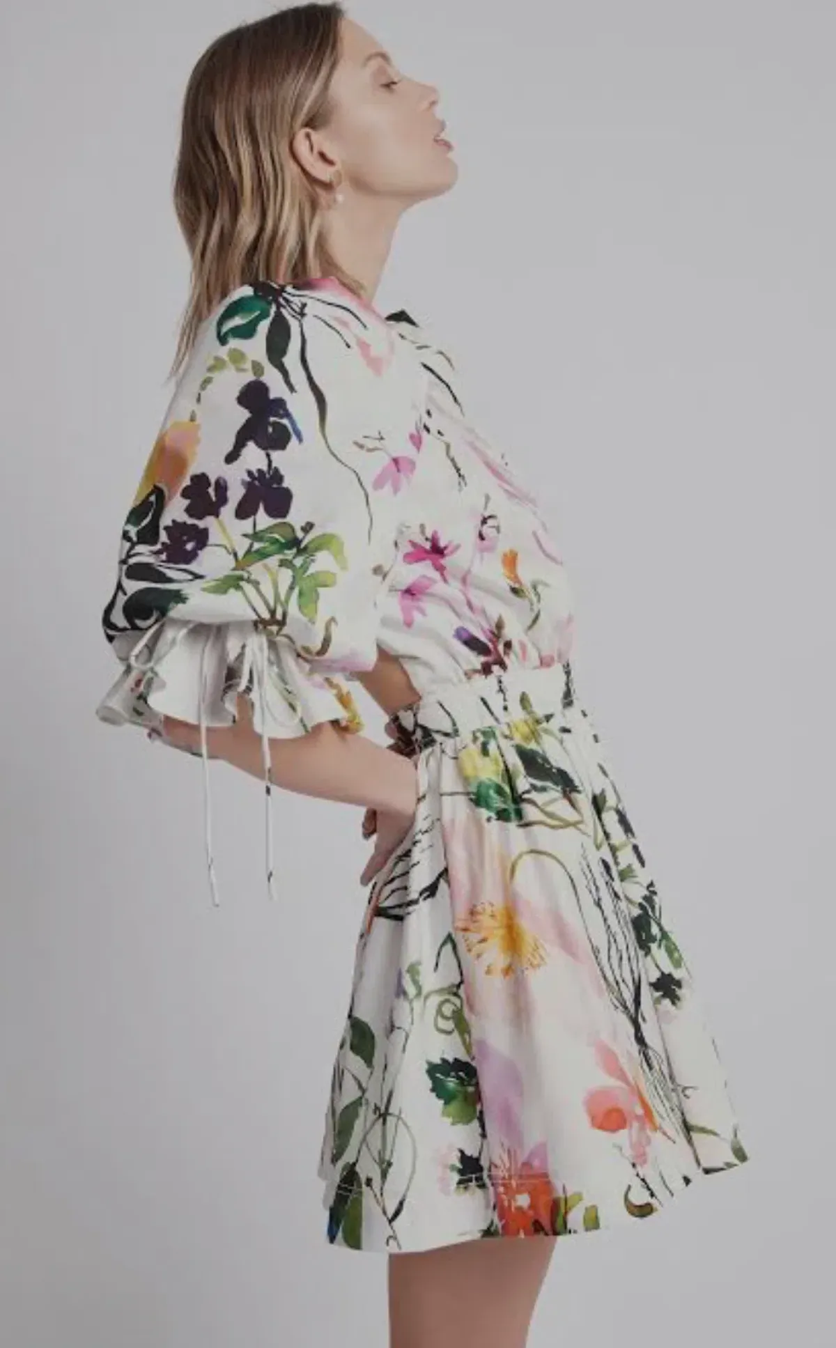 Aje Drift Puff Sleeve Mini Dress in Botanic Floral Print Size 10 - Image 2