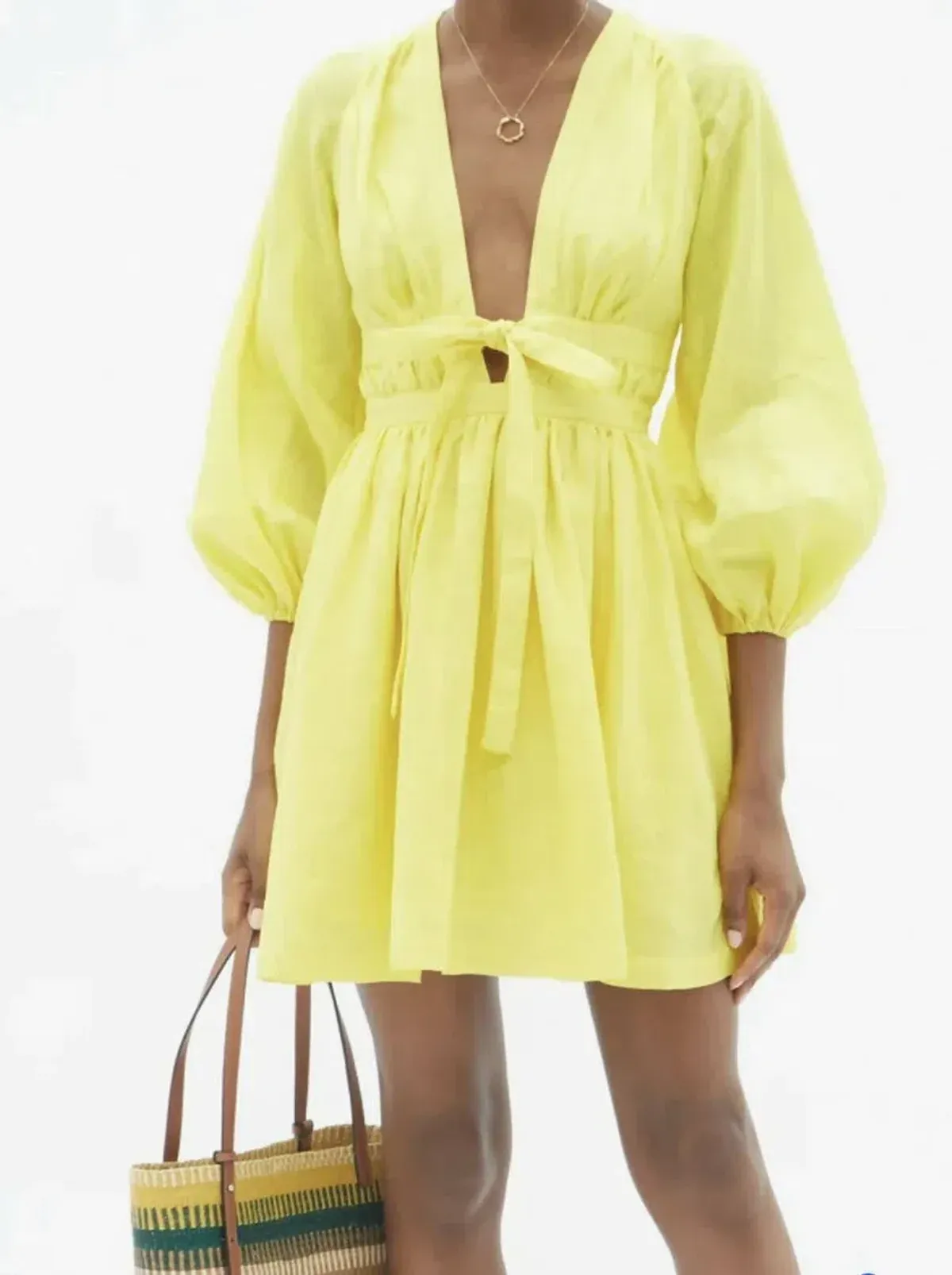 Zimmermann Shelly Plunge Bow Mini Dress Yellow Size 3/ Au 14 - Image 2