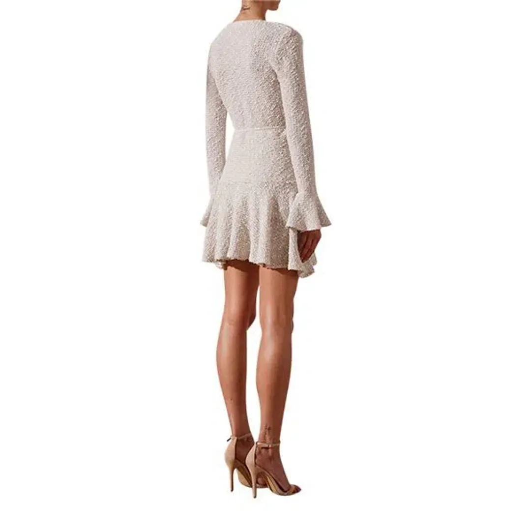 Shona Joy Hayes Frill Cuff Wrap Mini Dress Cream Size 8 for rent on The Volte - main image