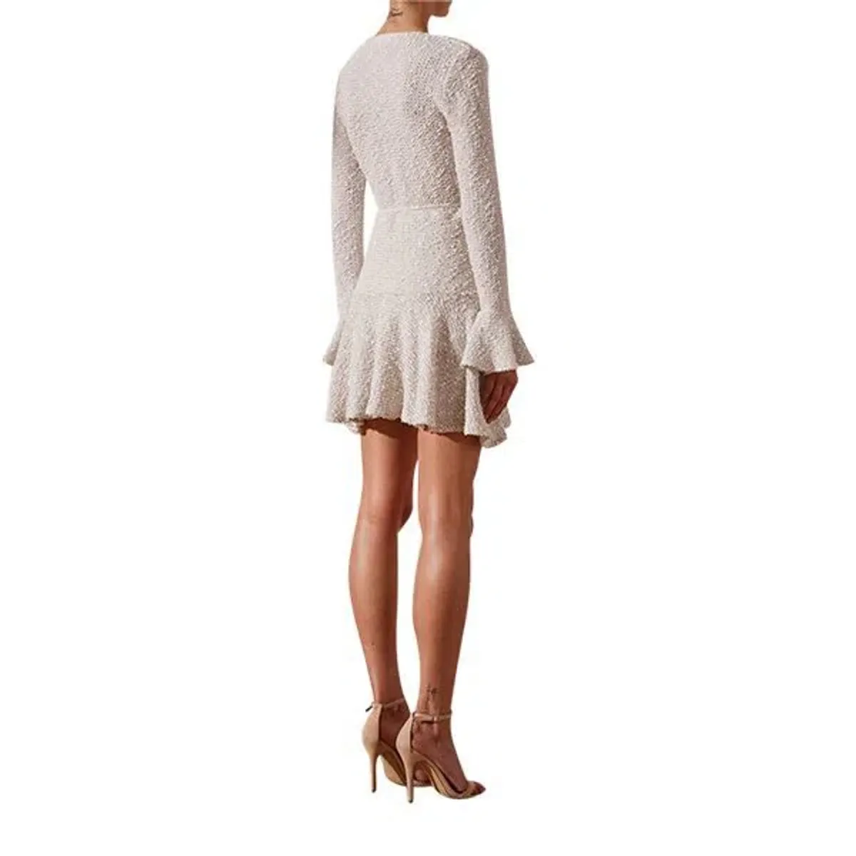 Shona Joy Hayes Frill Cuff Wrap Mini Dress Cream Size 8 - Image 3