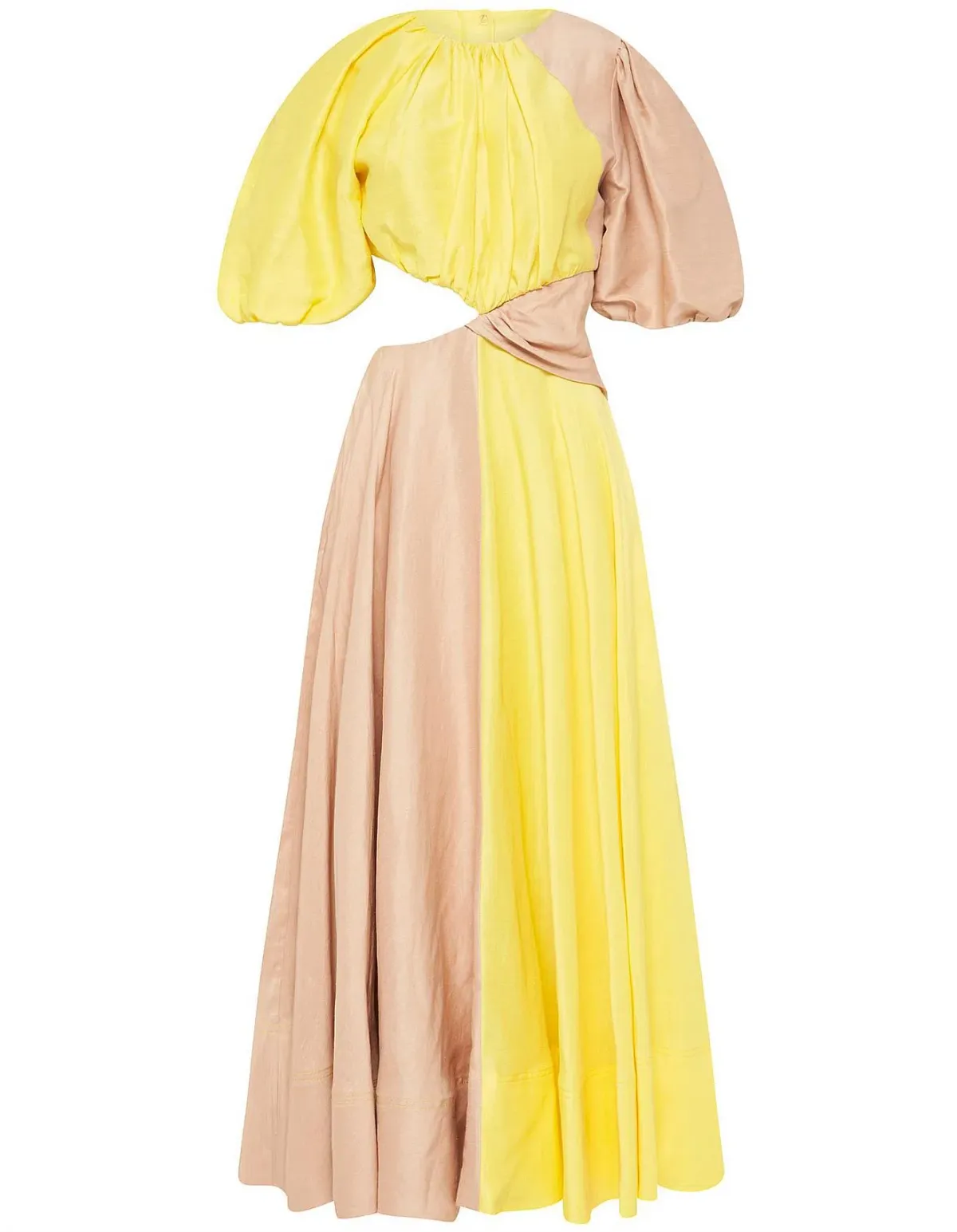 Aje Caliente Two Tone Puff Sleeve Midi Dress Daisy Yellow/Coast Beige Size 8  - Image 4