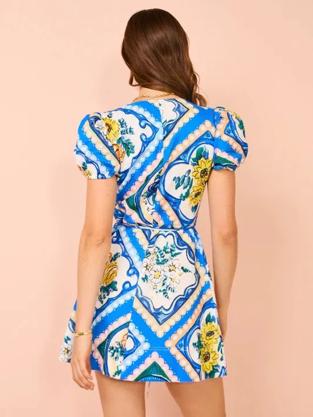 By Nicola - Havana Wrap Mini Dress In Azure Floral - Size 12 (fits 10-12) for rent on The Volte - main image