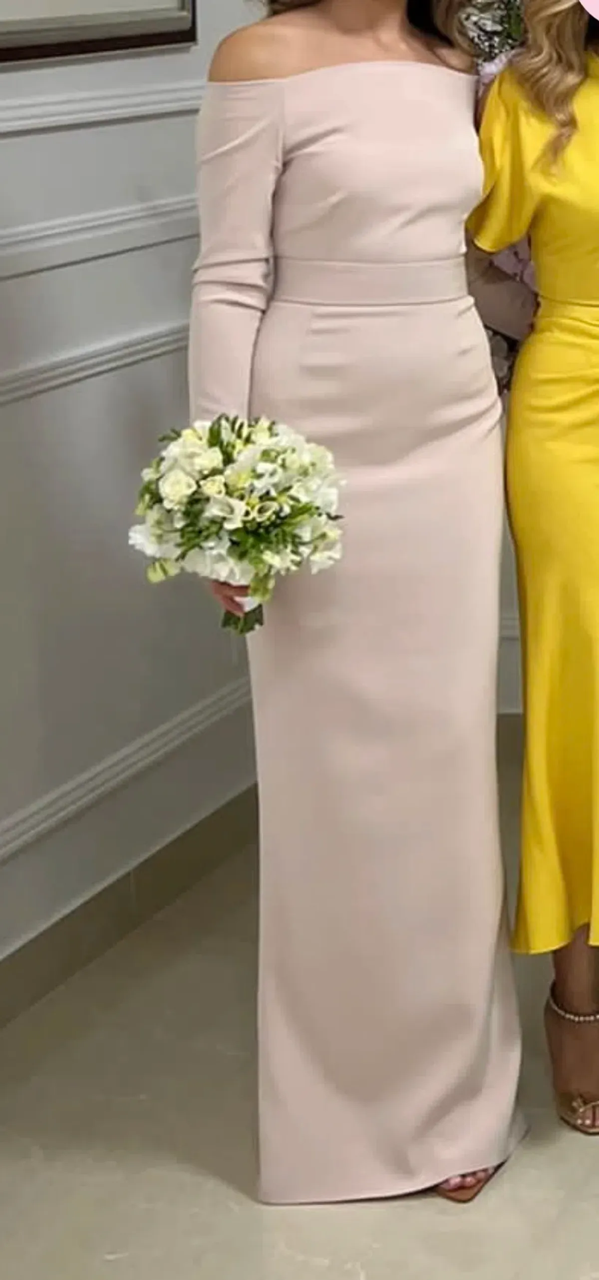 Off the Shoulder Maxi Dress Baby Pink Nude Size 8 - Image 1