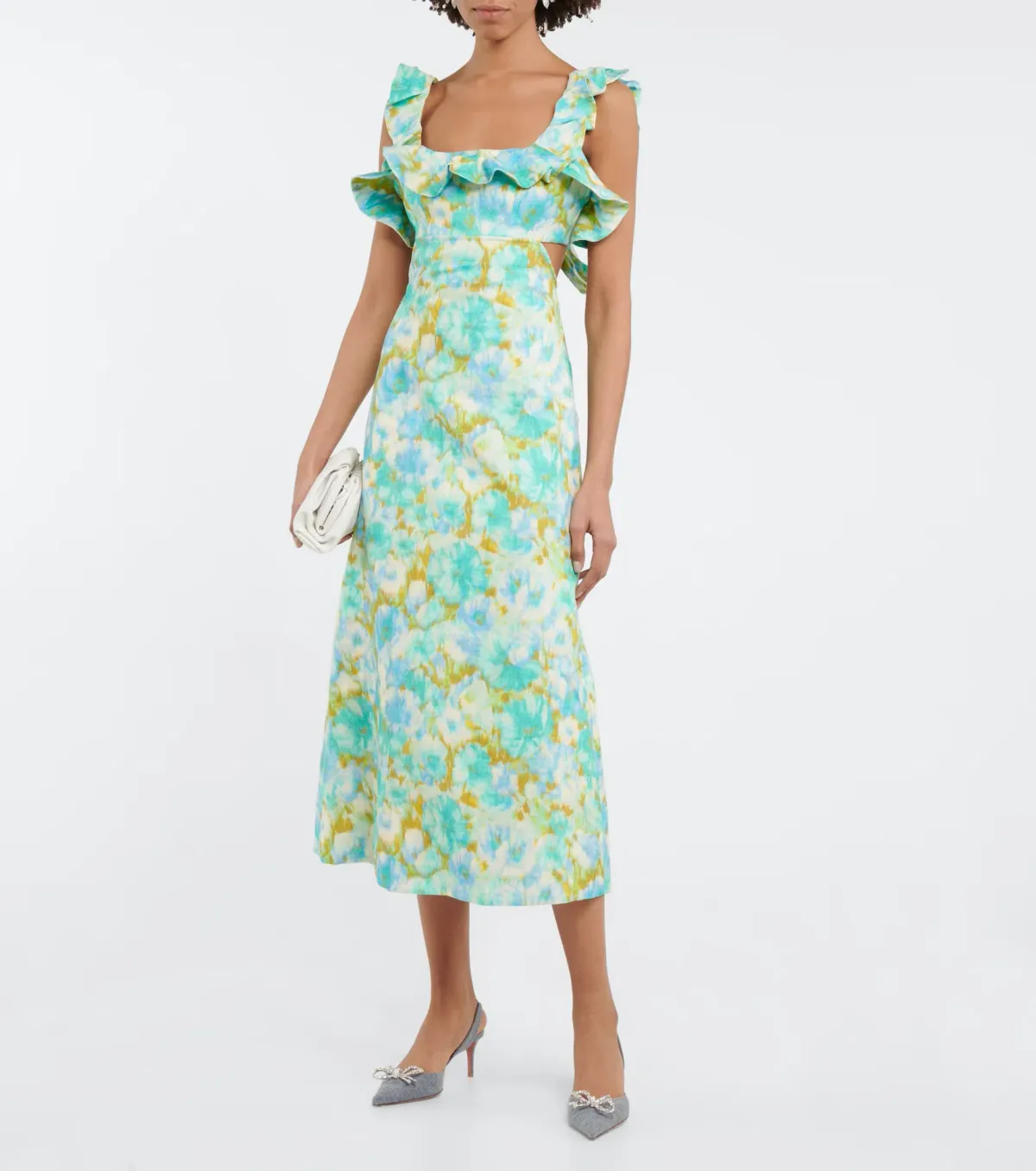 Zimmermann High Tide Linen Midi Dress Aqua Ikat Floral Size 0 / AU 6-8 - Image 1