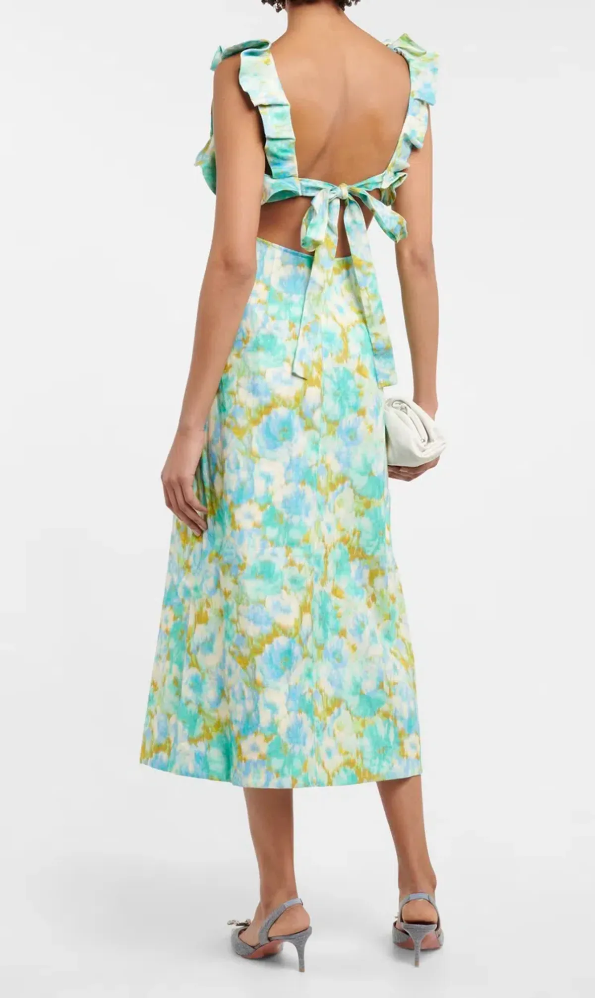 Zimmermann High Tide Linen Midi Dress Aqua Ikat Floral Size 0 / AU 6-8 - Image 3