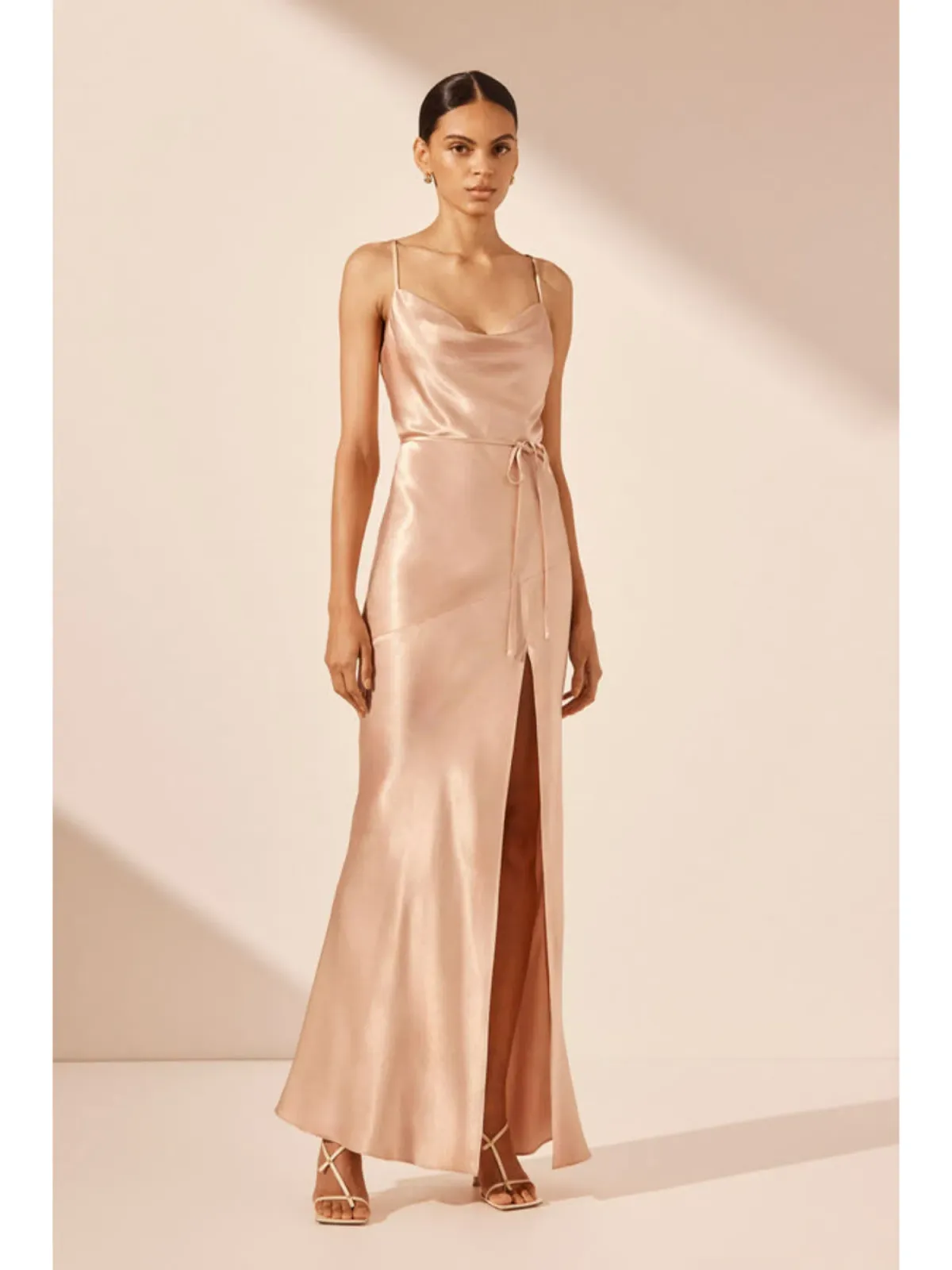 Shona Joy La Lune Bias Cowl Maxi Dress Desert Rose Size AU 10 - Image 1