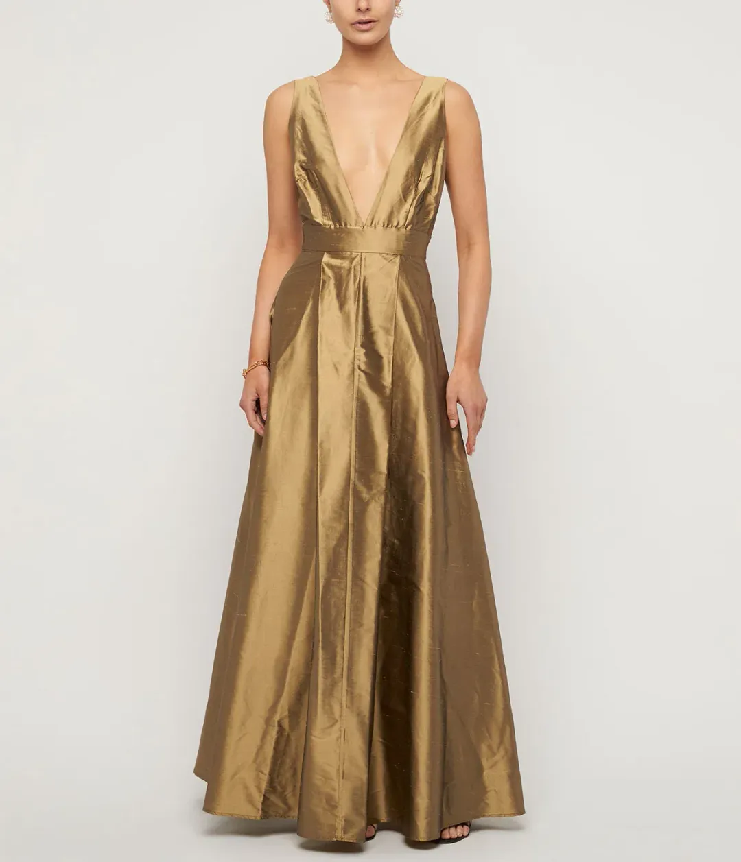 Beare Park Box Pleat Silk Gown in Marigold Gold Size AU 6 for rent on The Volte - main image