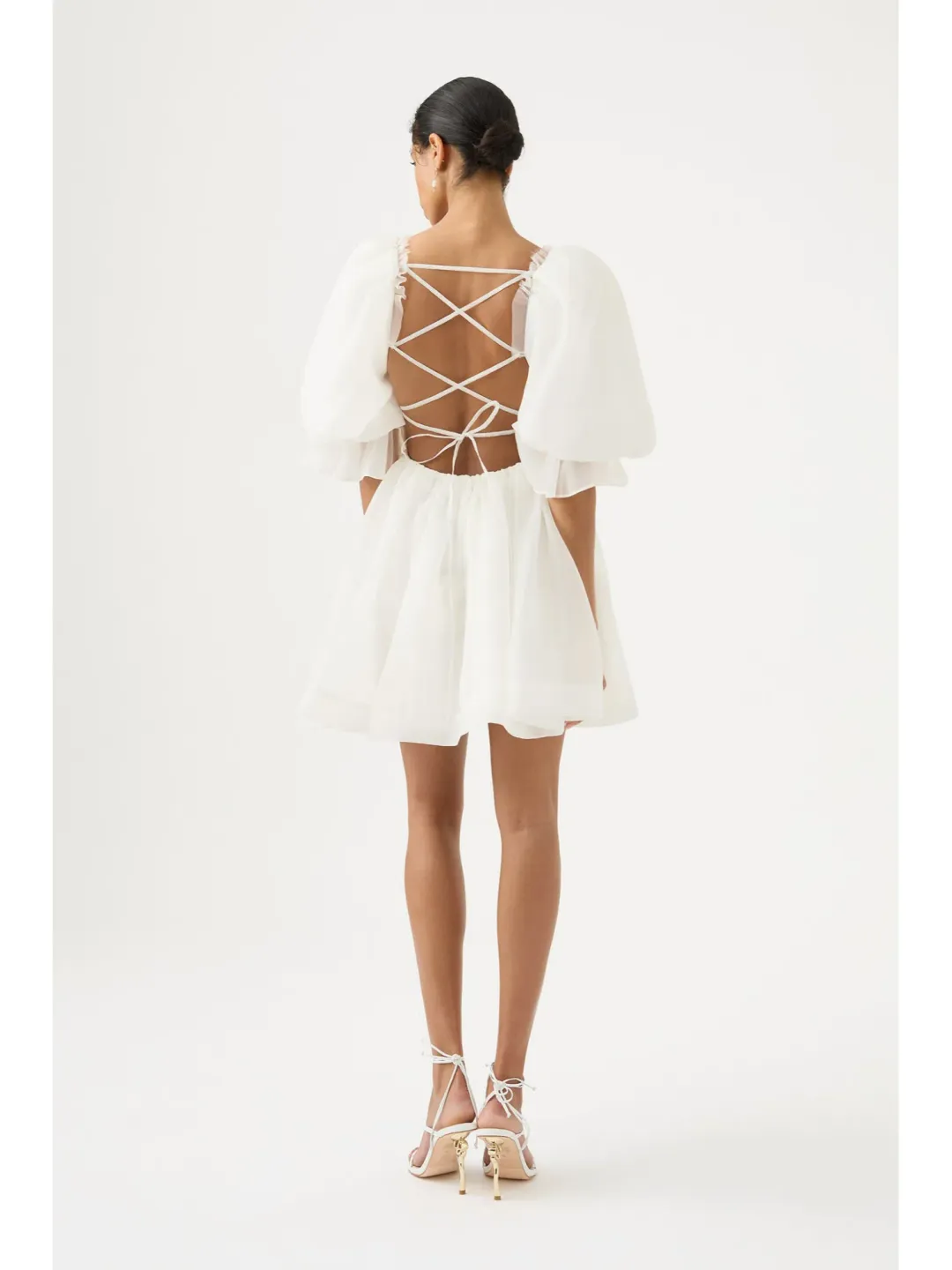 Aje Astrid Tie Back Mini Dress Ivory Size AU 6   for rent on The Volte - main image