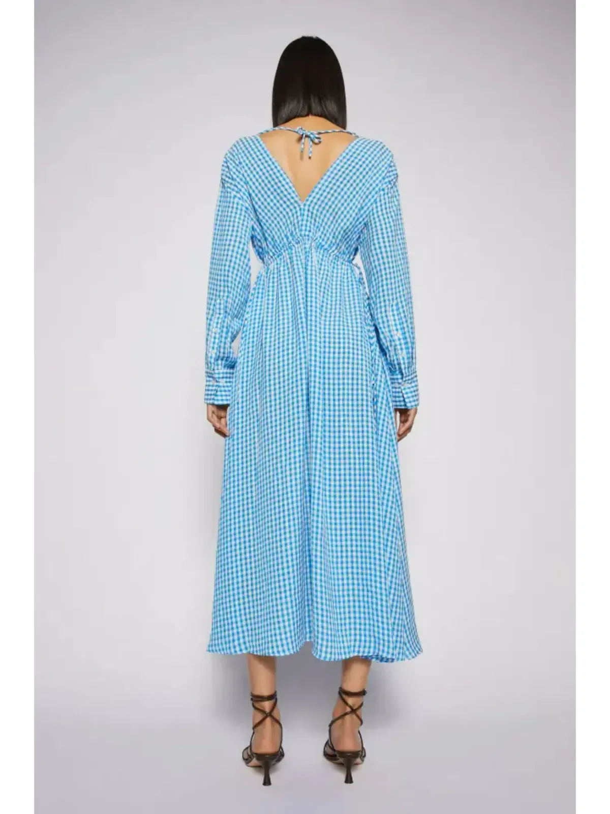 Scanlan Theodore Gingham V Neck Dress Aqua Blue Size AU 10 - Image 2