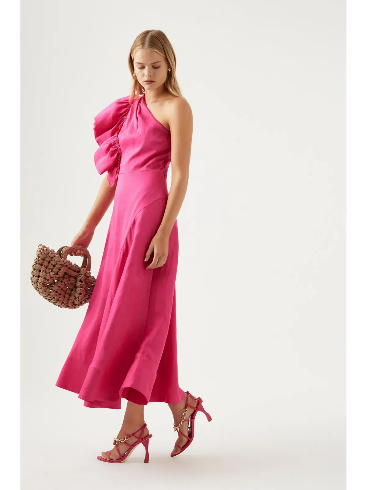 Aje Bonjour Asymmetric Dress In Fuschia Pink Size AU 6 - Image 2