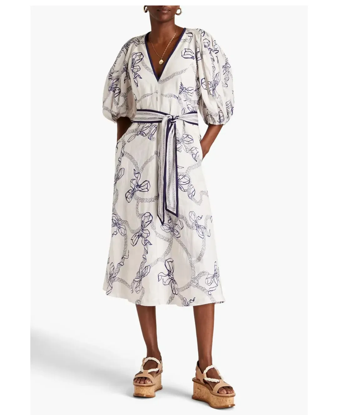 Zimmermann Day Midi Dress in Navy Bows Size 0/AU 8 for rent on The Volte - main image