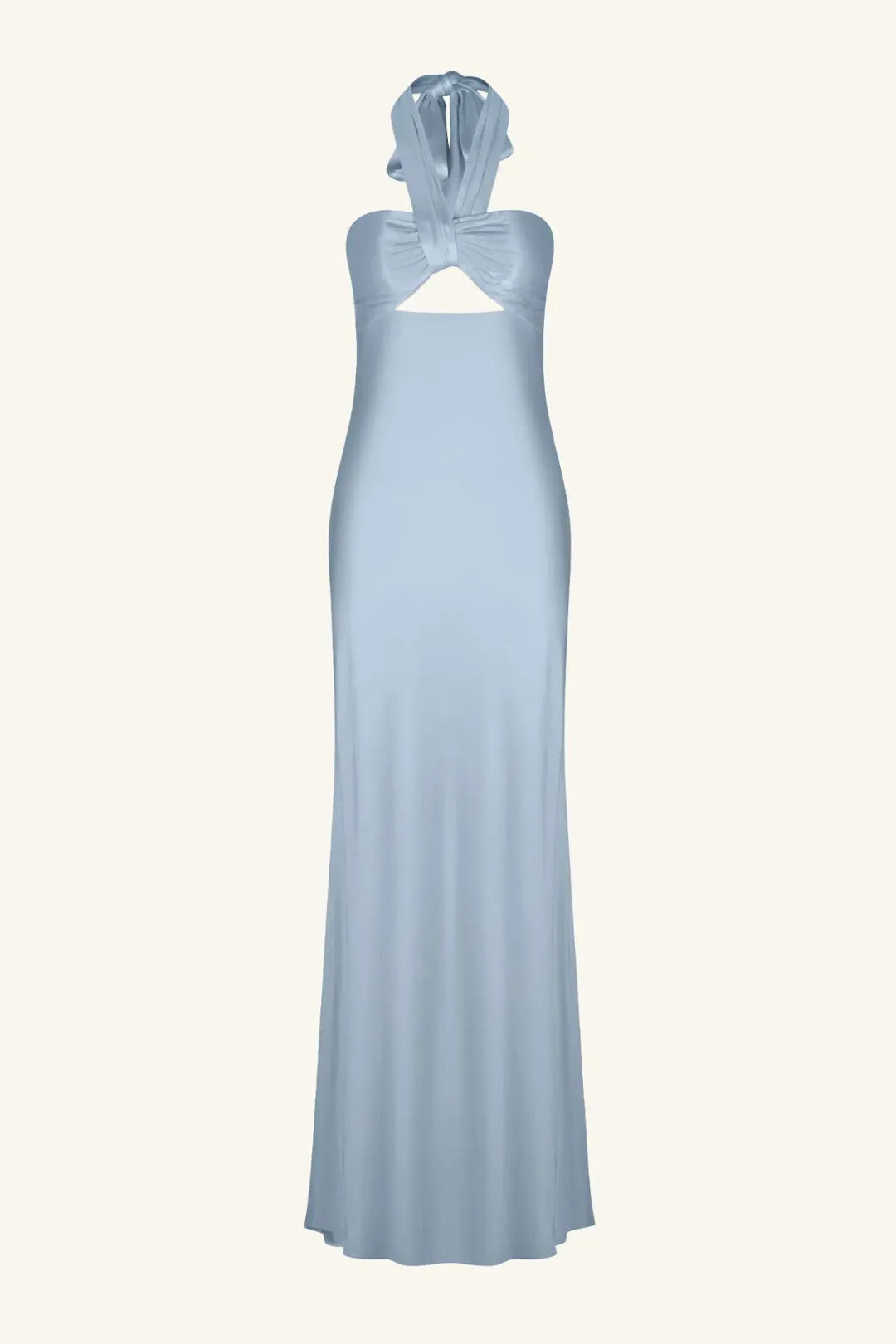 Shona Joy La Lune Ruched Halter Maxi Dress Powder Blue Size AU 8 for rent on The Volte - main image