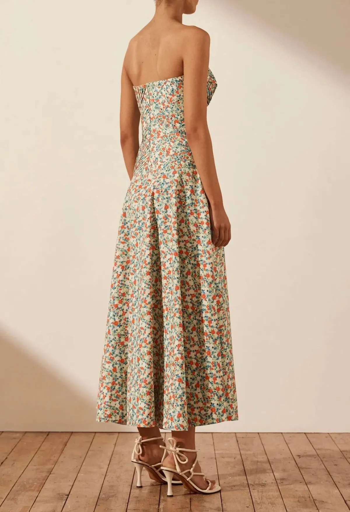 Shona Joy Ulani Strapless Pleated Midi Dress Multi Floral Size 10 - Image 5